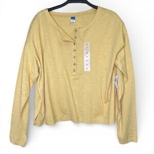 NWT Old Navy Women's Long-Sleeve Easy Henley T-Shirt Top in Butter Yellow Size m